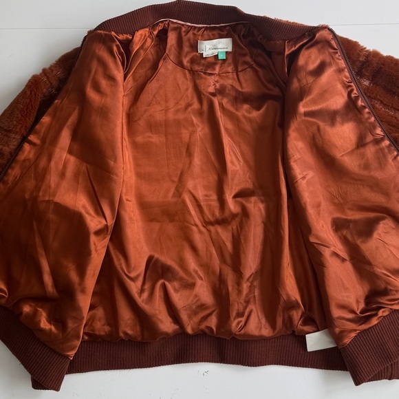 Anthropologie Plaid Teddy Bomber Jacket Sz 1X Rust Brown Fuzzy Zip Up Plush Coat - Picture 10 of 13